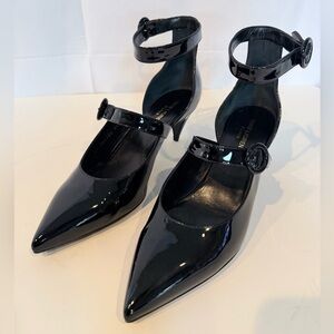 Black Patent Leather Ankle Strap Heels